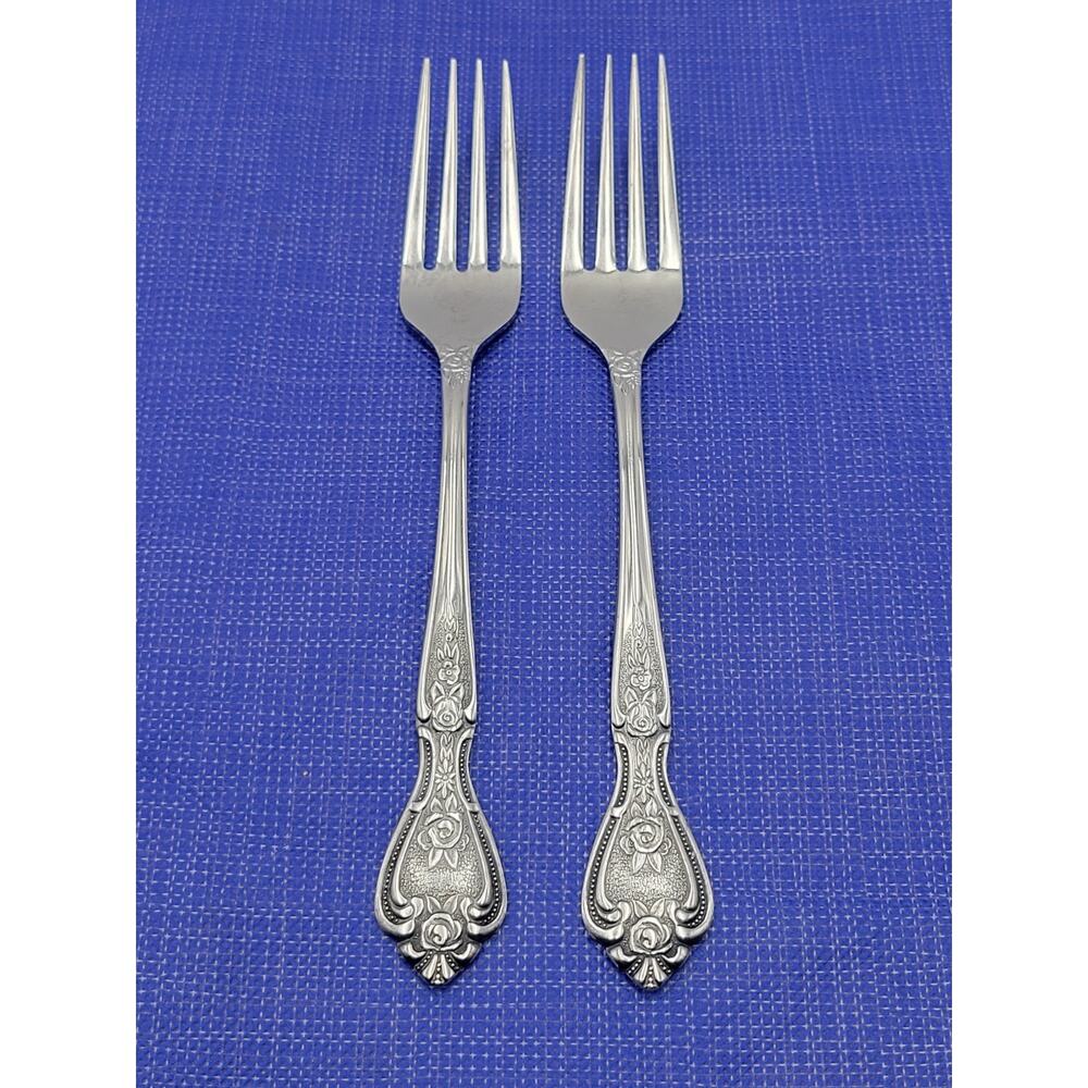 NORMANDY Floral Stainless Silverware Japan Set 2 Dinner Fork 7.75"